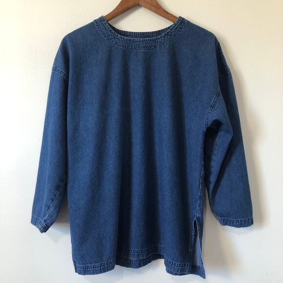 VTG 90s Sunbelt Denim Tunic Top Women’s M 100% Cotton Blue Jean Shirt Minimalist - Picture 1 of 7